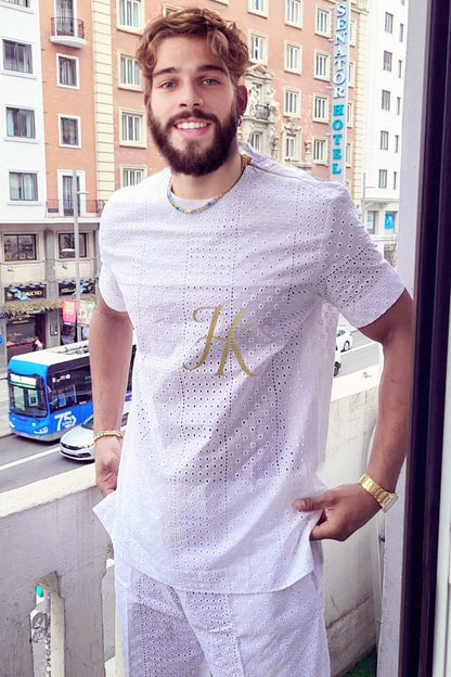 White Luxury Men's Lace Two-Piece Clothing: Sophisticated & Versatile Ensemble - kayibstrore