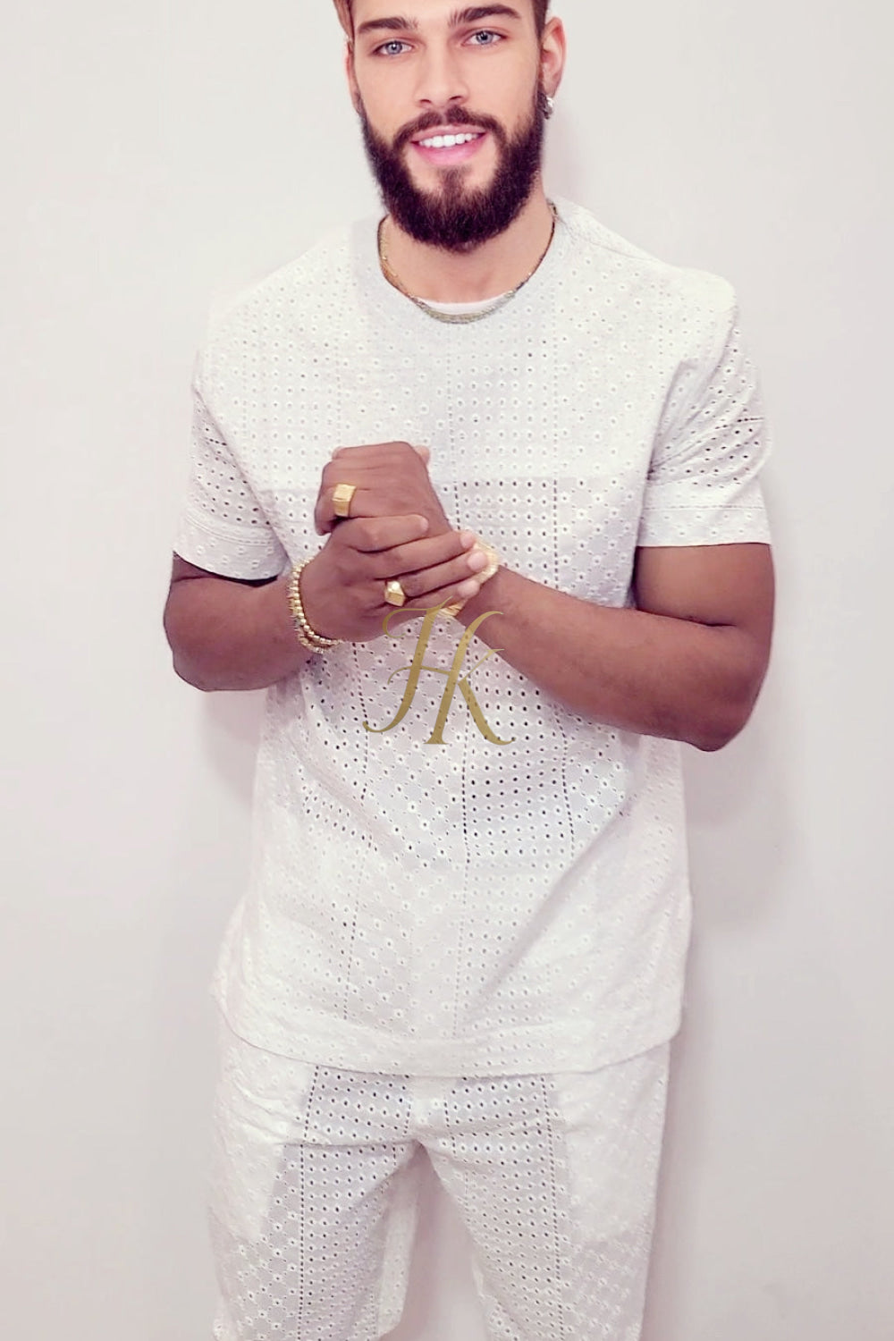 White Luxury Men's Lace Two-Piece Clothing: Sophisticated & Versatile Ensemble - kayibstrore