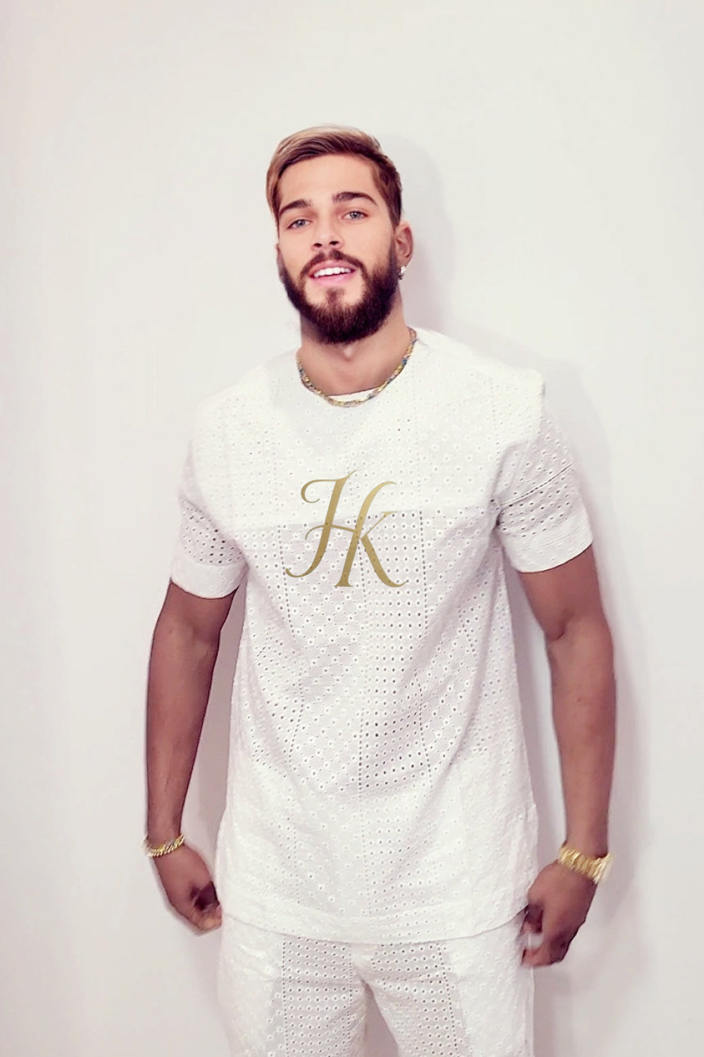 White Luxury Men's Lace Two-Piece Clothing: Sophisticated & Versatile Ensemble - kayibstrore