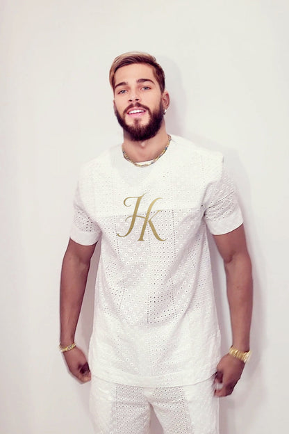 White Luxury Men's Lace Two-Piece Clothing: Sophisticated & Versatile Ensemble - kayibstrore
