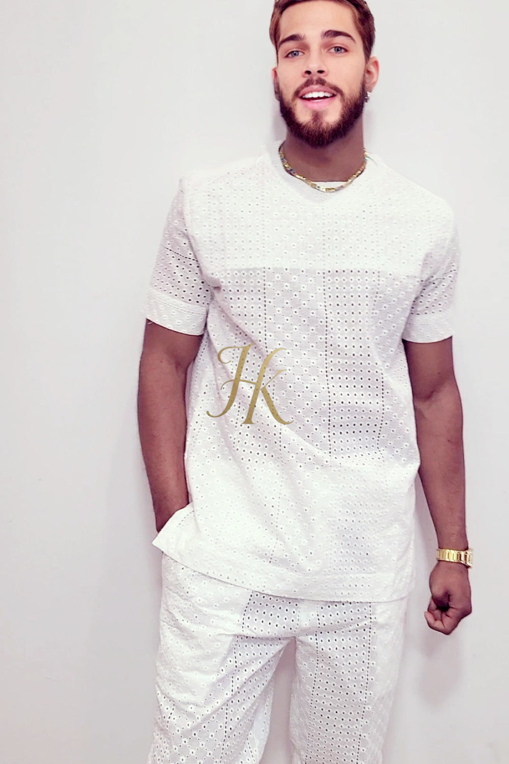 White Luxury Men's Lace Two-Piece Clothing: Sophisticated & Versatile Ensemble - kayibstrore