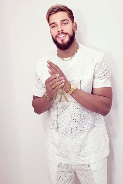 White Luxury Men's Lace Two-Piece Clothing: Sophisticated & Versatile Ensemble - kayibstrore