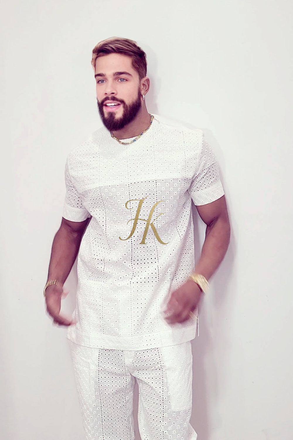 White Luxury Men's Lace Two-Piece Clothing: Sophisticated & Versatile Ensemble - kayibstrore