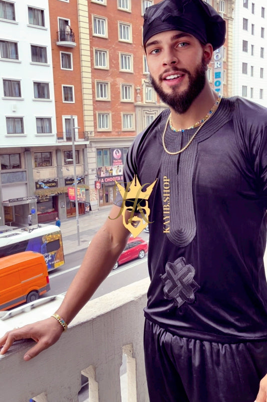 Luxury Men's Velvet Dashiki Set | Kaftan African Shirt & Pants | Regal Dashiki Menswear - kayibstrore
