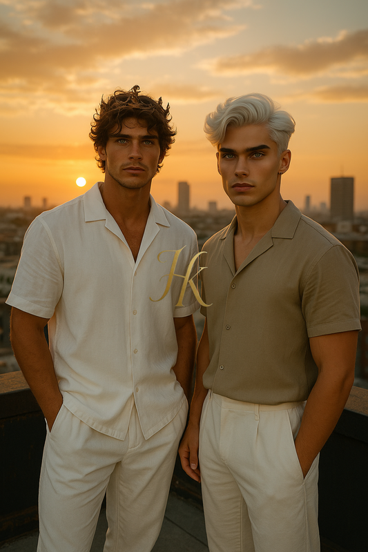 Men’s Cotton Outfit Set – Short Sleeve Shirt & Pants Two-Piece