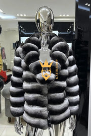 Multicolor women's Genuine Chinchilla Outwear with Real Rex Rabbit Fur | Stylish Shawl Collar Coat - kayibstrore