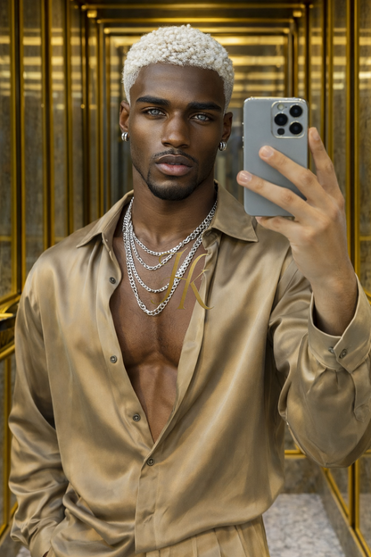 Men’s Premium Luxury Silk Set – Long Sleeve Shirt & Matching Pants