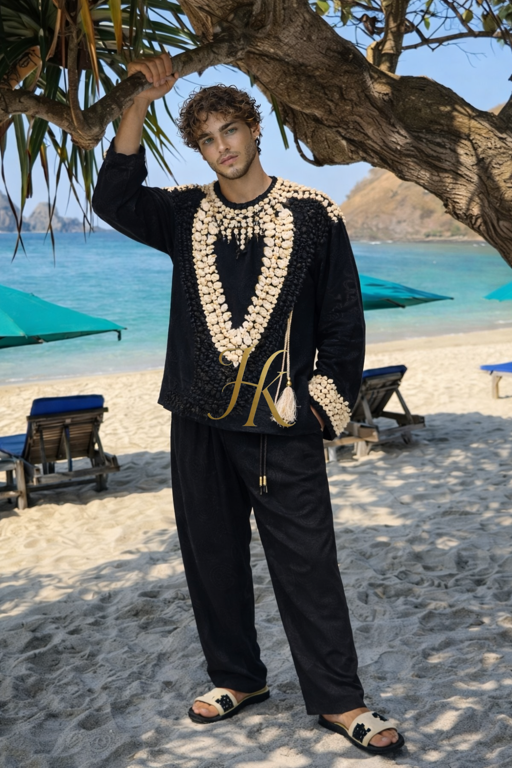 Hand-Embroidered Shell Couture Set for Men | KAYIB