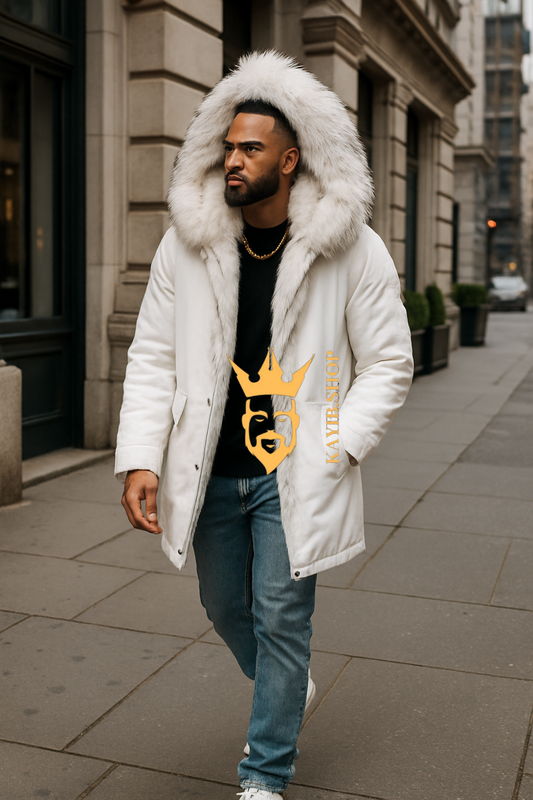 White Men's Luxury handmade fox fur Coats Parka