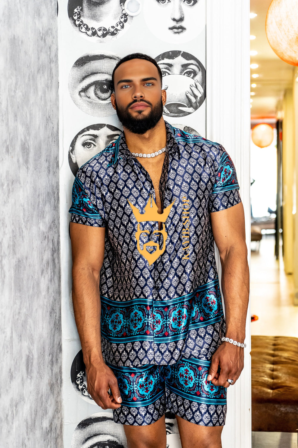 Luxury Boho Silk Shirt Set - Festival Outfit, Boho Handmade Men's Fashion