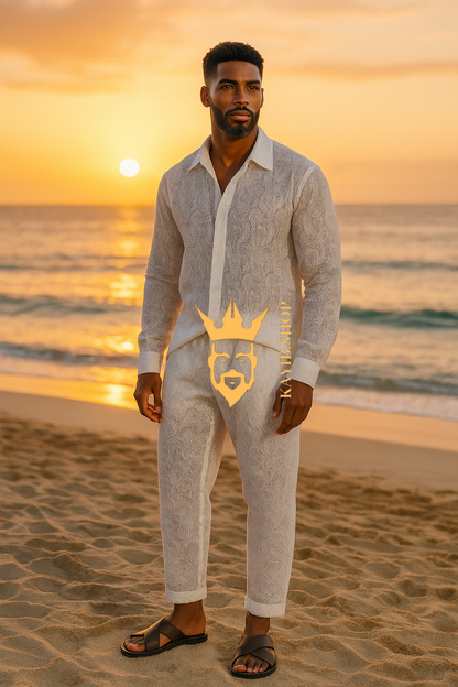 Men’s 2-Piece Outfit Set – Long Sleeve Shirt & Pants in 100% Pure Cotton