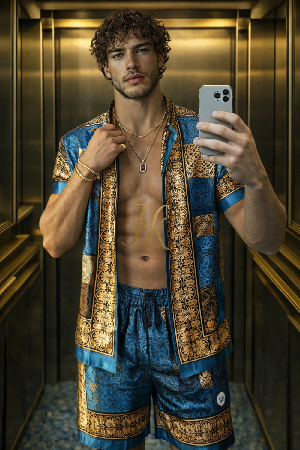 Conjunto de seda de verano para hombre de moda de lujo 2 piezas