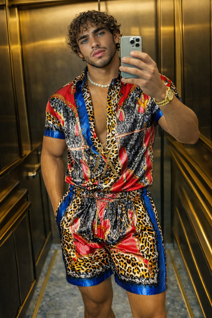 Conjunto de seda de verano para hombre de moda de lujo 2 piezas