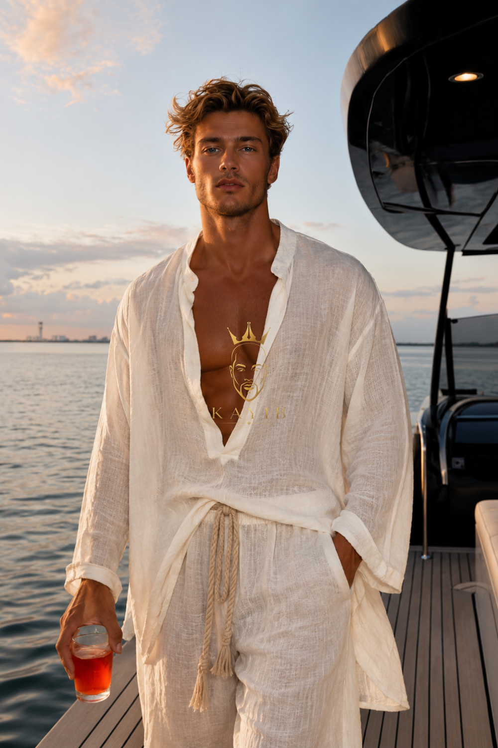 The Ivory Pure Linen Kaftan Set