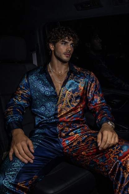 Silk Outfit – Luxury Shirt with Wide-Leg Pants - kayibstrore