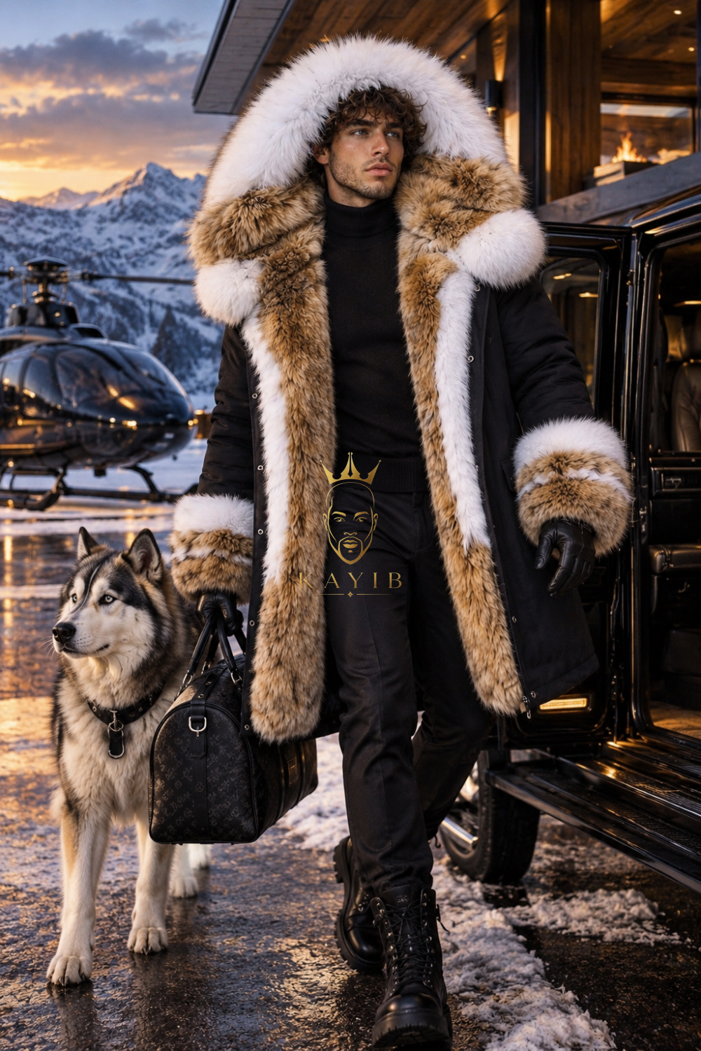 PREMIUM FOX FUR PARKA – BLACK & WHITE EDITION - kayibstrore