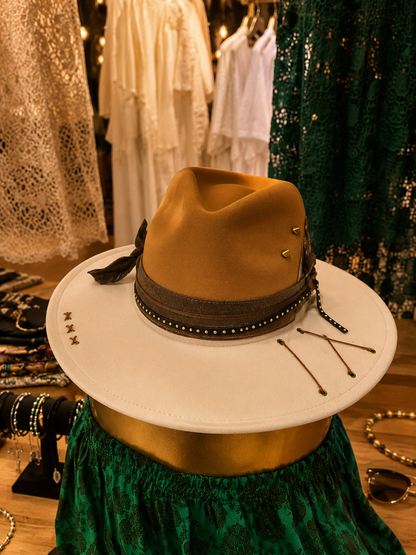 Luxury Two-Tone Western Hat – Camel & Ivory Wide Brim Fedora