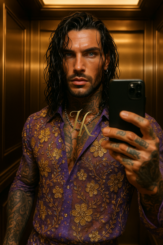 Men’s Luxury Lace Set – Beaded & Sequined Mesh Embroidered Shirt and Pants