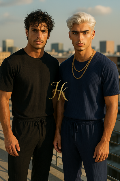 Men’s Summer Cotton Set – T-Shirt & Pants Two-Piece Outfit