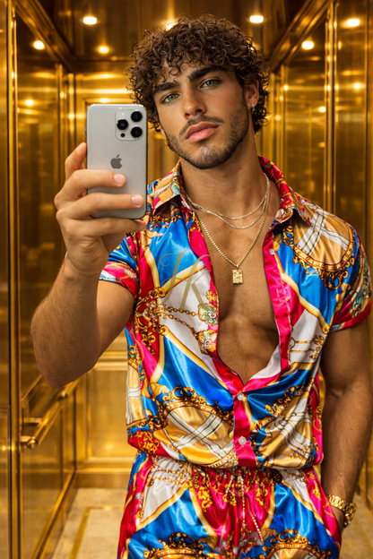 Luxury Men’s Silk Satin Set | Exclusive Shirt & Shorts Edition