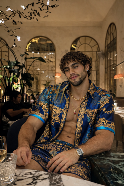 Conjunto de seda de verano para hombre de moda de lujo 2 piezas