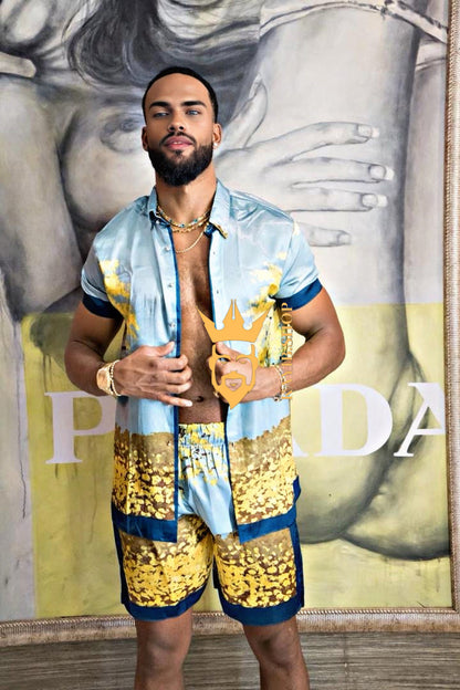 Luxury Boho Silk Shirt Set - Festival Outfit, Boho Handmade Men's Fashion