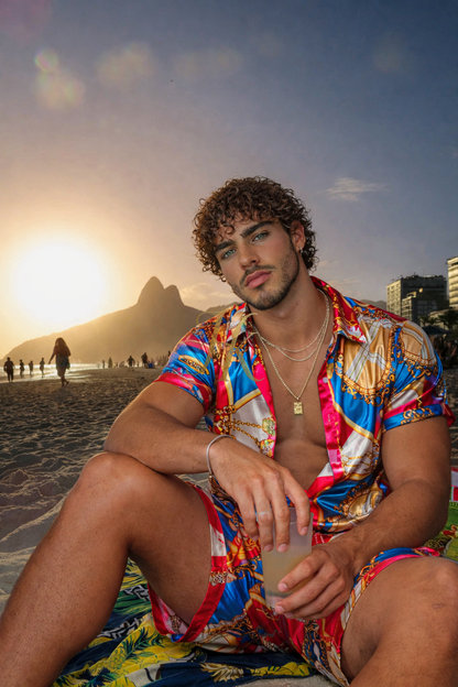 Luxury Men’s Silk Satin Set | Exclusive Shirt & Shorts Edition