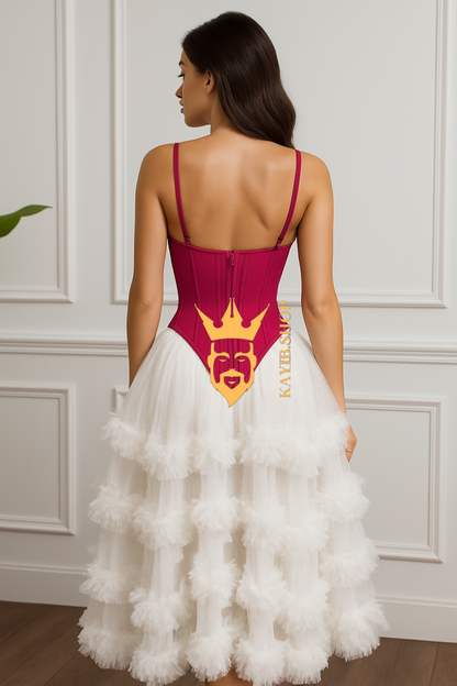 Women’s 2-Piece Dress Set – Irregular Crop Top & Maxi Ball Gown Skirt