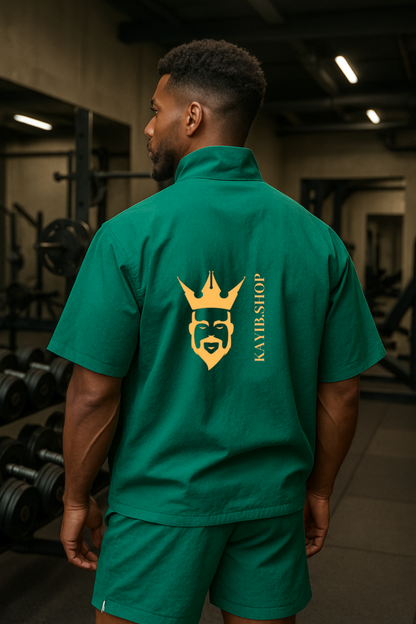 Men’s Casual Summer Tracksuit – 2PCS Short Sleeve Top & Shorts Set Green