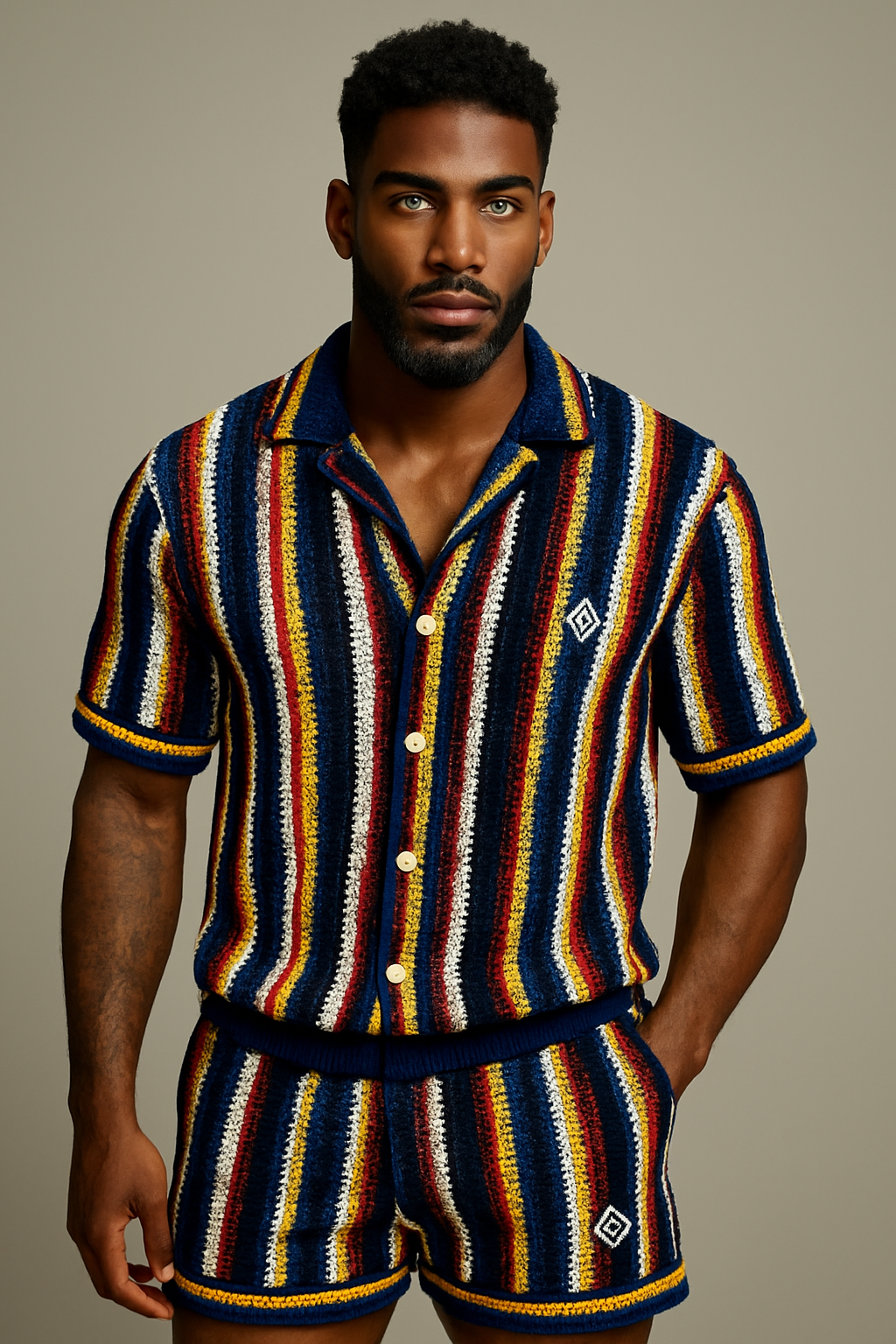 Premium Trendy Knitted Wool Shirt with Wave Pattern & Collar set 2pcs