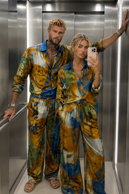 Couple Silk Outfit Set – Luxury Summer Fashion for Him & Her - kayibstrore