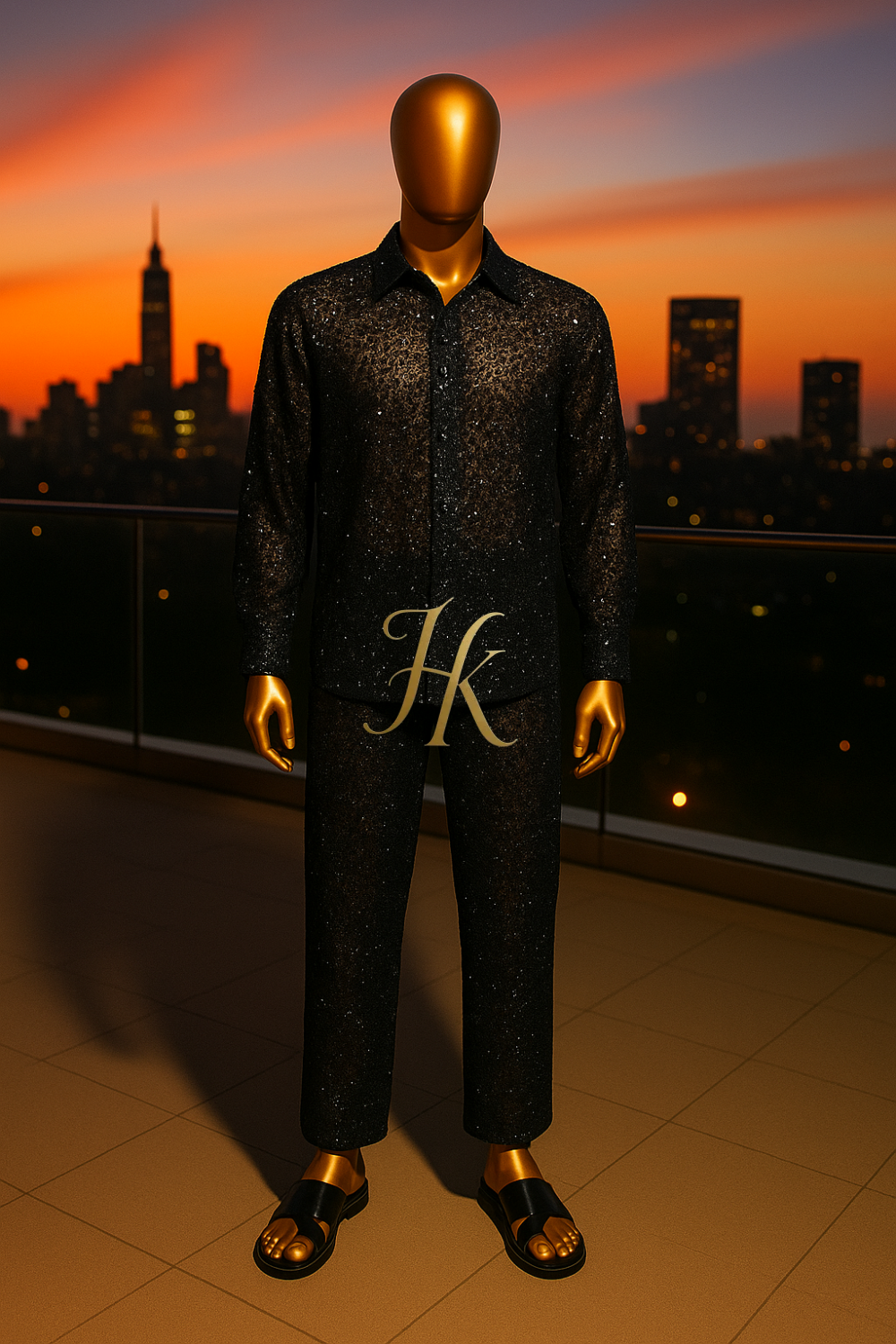 Men’s Premium Lace Set – French Tulle with Sequins & Beaded Embroidery Shirt and Pants