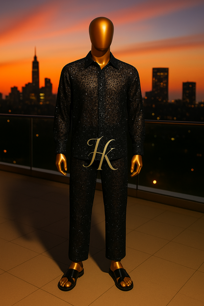 Men’s Premium Lace Set – French Tulle with Sequins & Beaded Embroidery Shirt and Pants