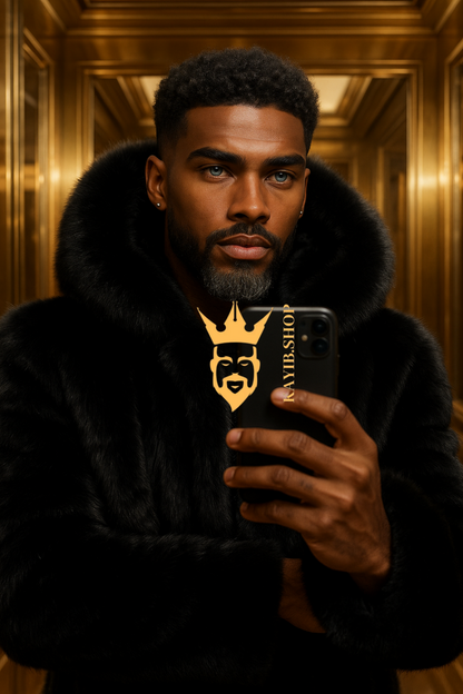 Luxury Men’s Black Fox Fur Hooded Coat – Winter Warm Jacket Outerwear