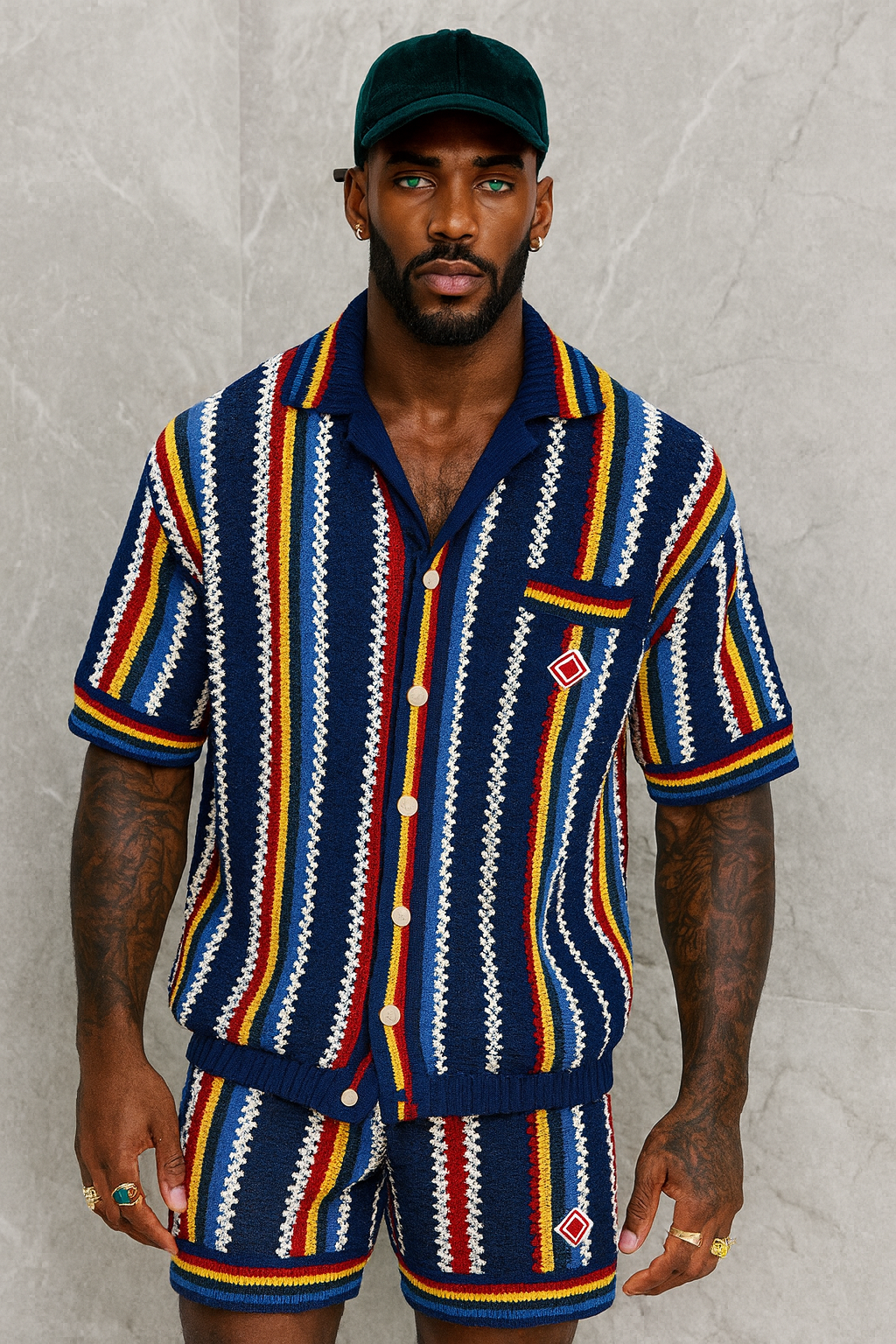 Premium Trendy Knitted Wool Shirt with Wave Pattern & Collar set 2pcs