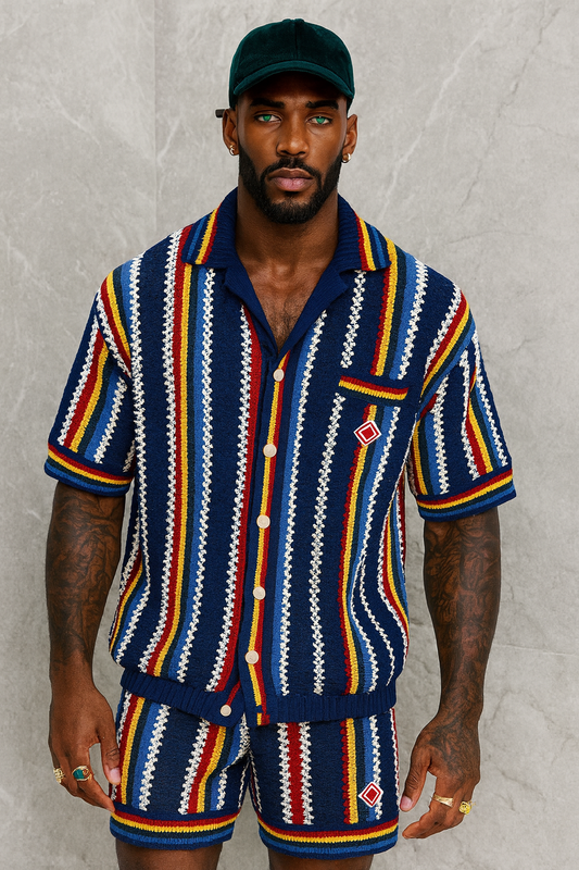 Premium Trendy Knitted Wool Shirt with Wave Pattern & Collar set 2pcs