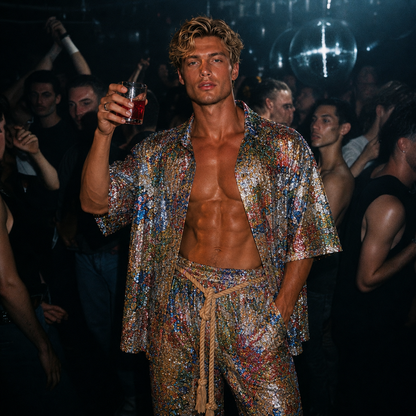 Mosaic Riviera Lace Set – Luxury Men’s Embroidered Shirt & Pants