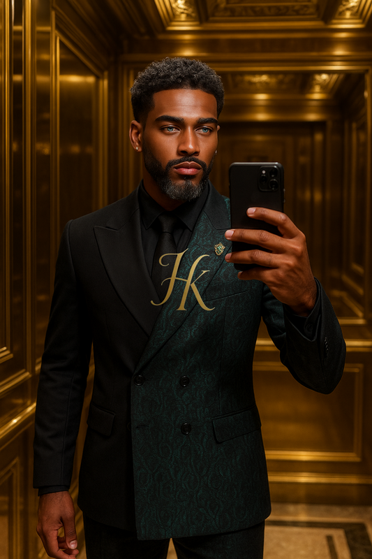 Elegant Jacquard Men’s Suit – 2 Piece Double-Breasted Slim Fit Tuxedo for Wedding & Formal Events