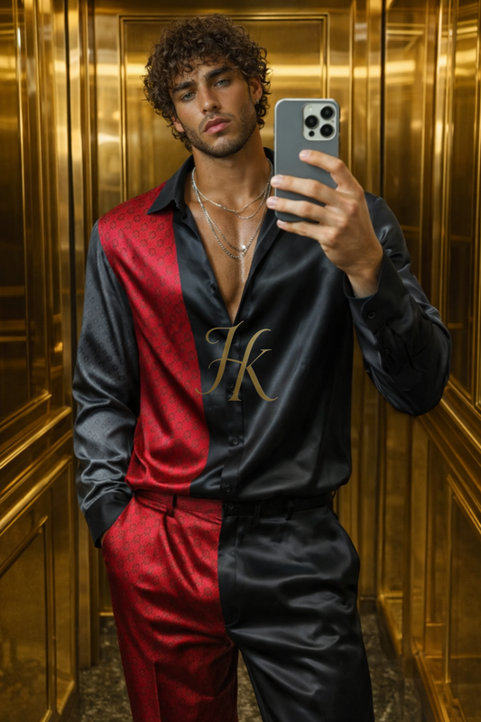Men’s Premium Satin Silk Ensemble – Wide-Leg Pants & Shirt - kayibstrore
