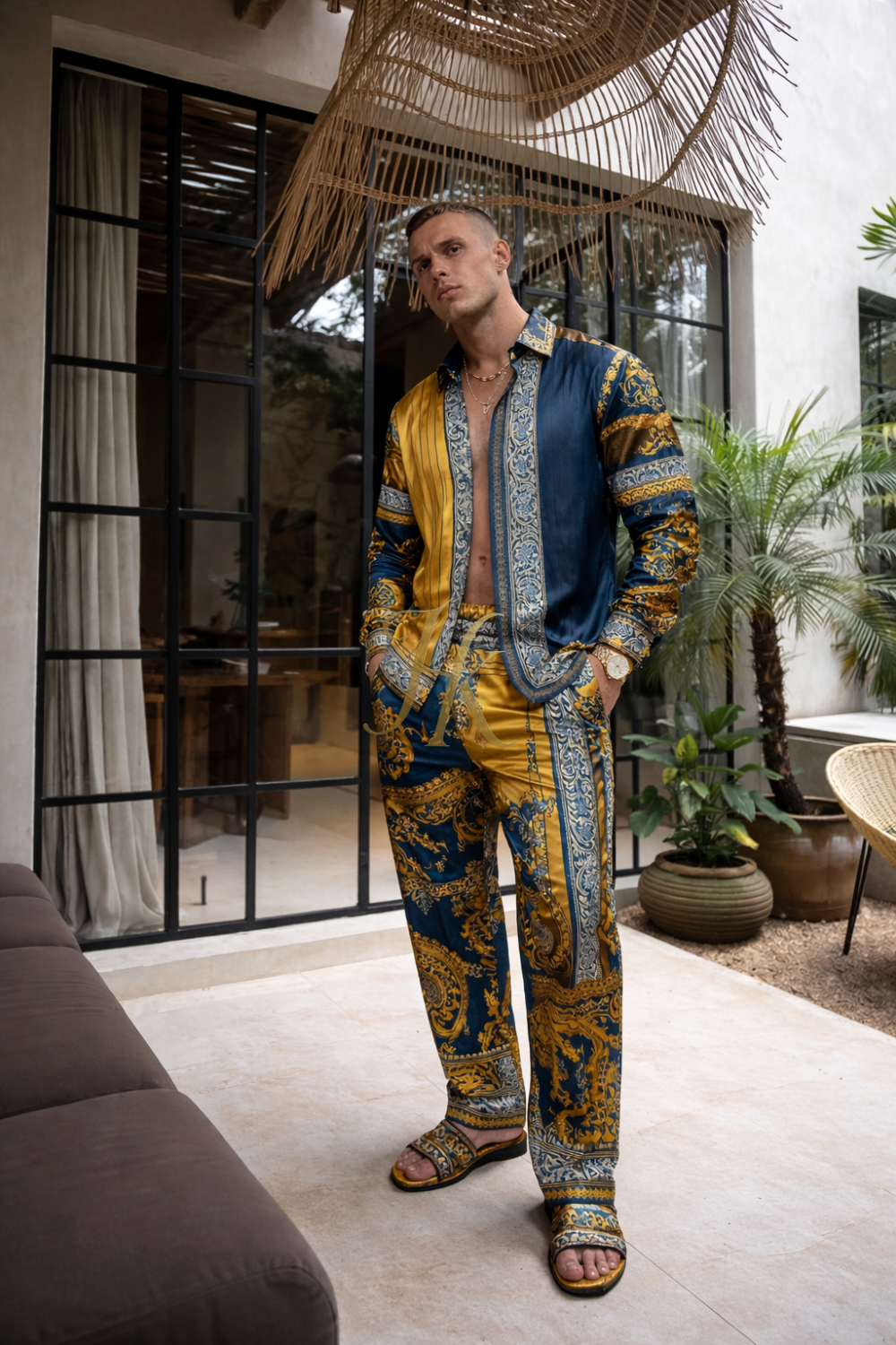 Mediterranean Silk Set – Men’s Luxury Shirt & Pants Ensemble - kayibstrore