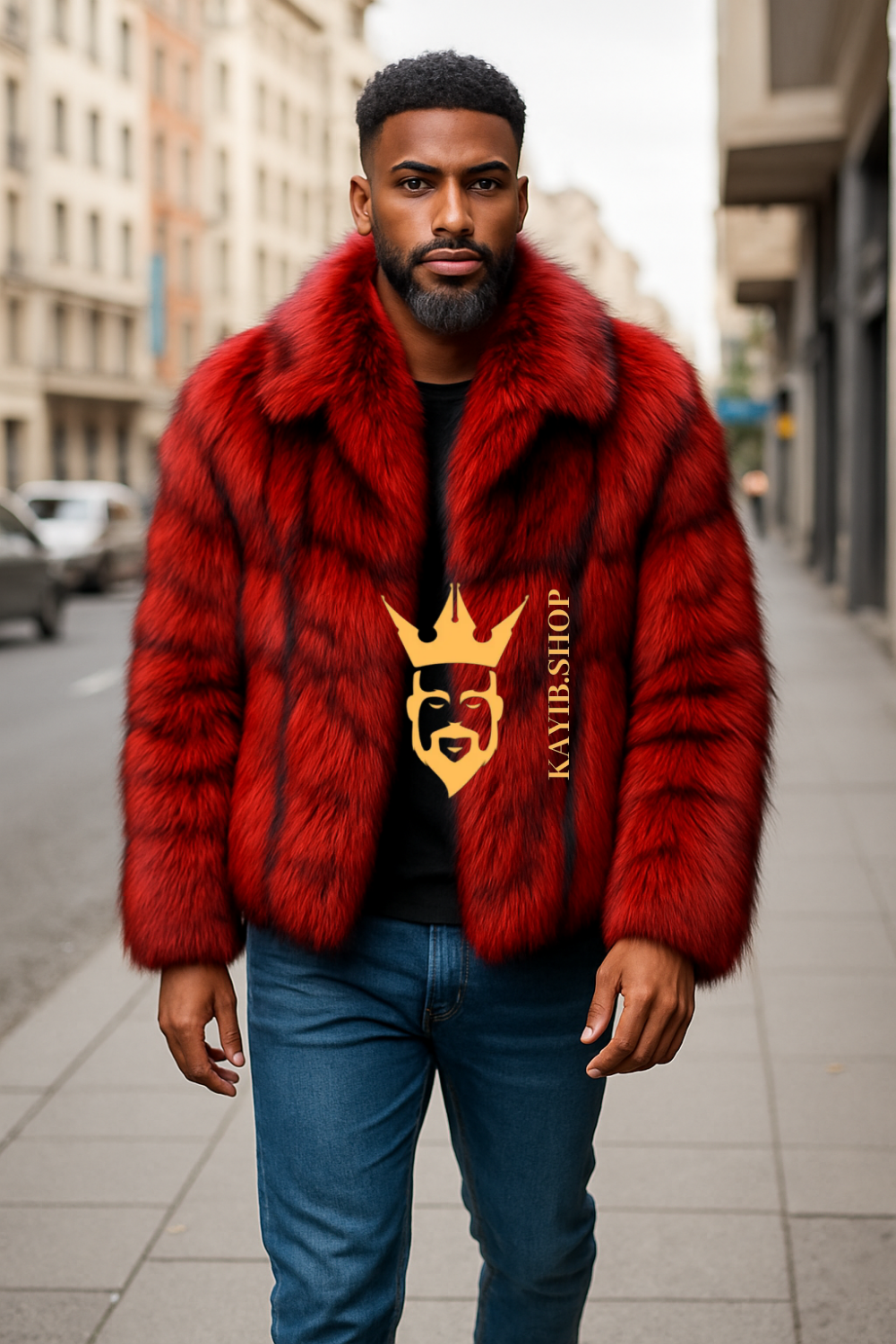 Red Luxurious Fox Fur Coats for Men