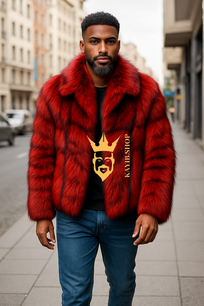 Red Luxurious Fox Fur Coats for Men
