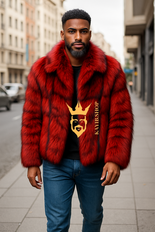Red Luxurious Fox Fur Coats for Men