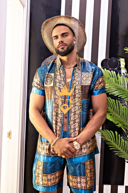 Luxury Boho Silk Shirt Set - Festival Outfit, Handmade Men's Fashion