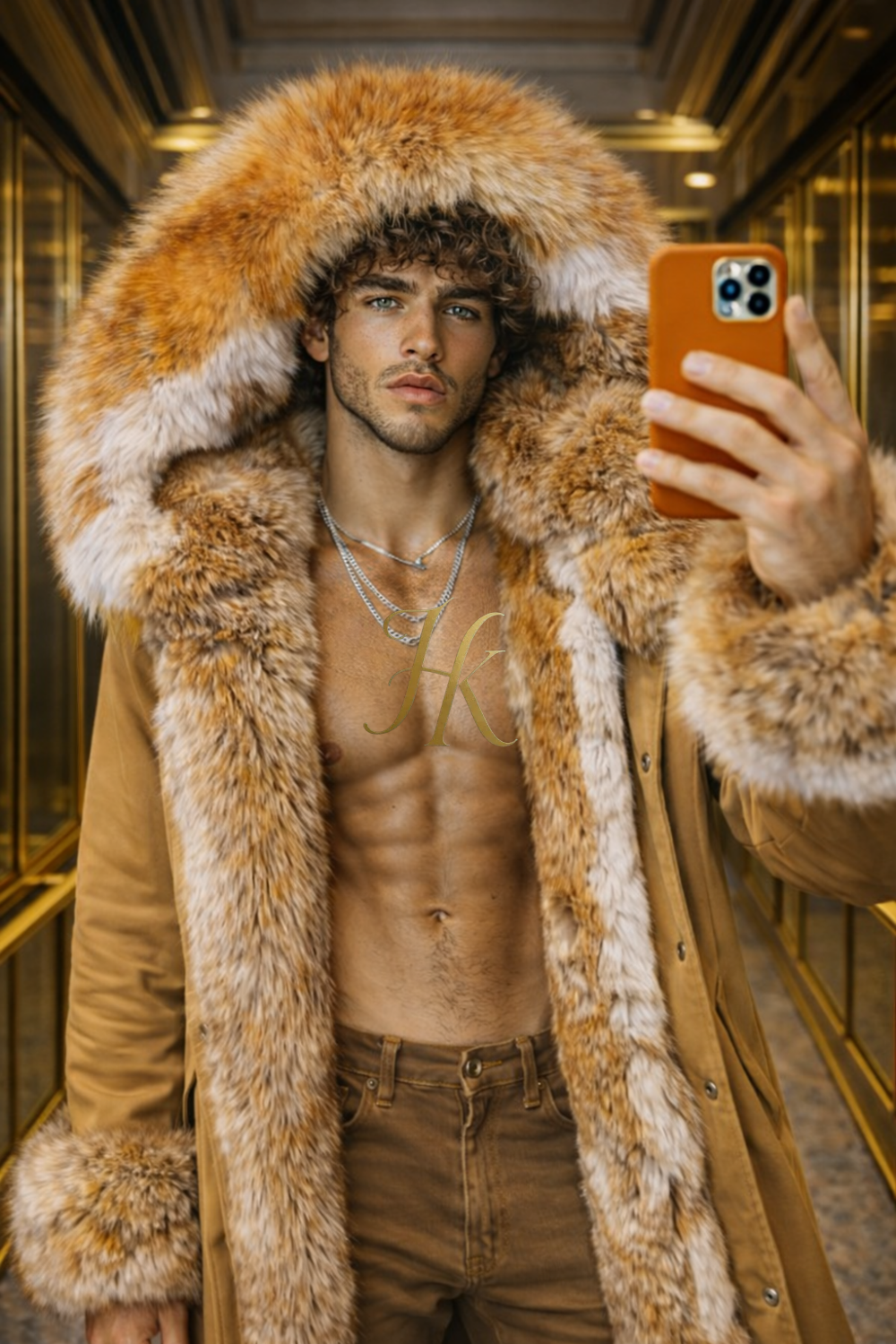 MEN’S LUXURY FOX FUR PARKA – CAMEL EDITION