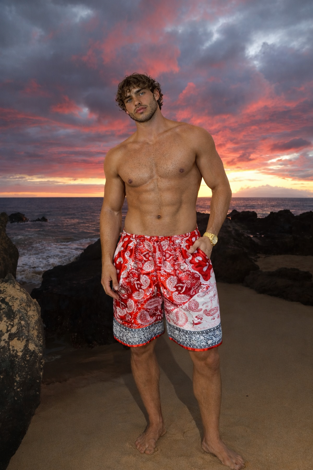 Conjunto de vestido de seda de lujo para hombre rojo