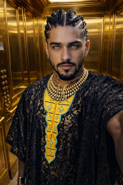 Yoruba Majesty: 2 Piece Men's African Dress Set in Regal Black