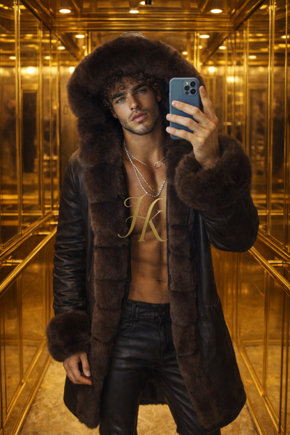 MEN’S LUXURY FOX FUR HOODED PARKA – WATERPROOF LONG COAT
