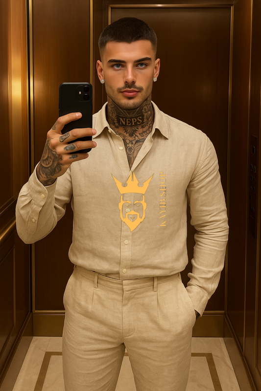 Men’s premium Pure linen Outfit Set – Long Sleeve Shirt & Pants in 100% linen