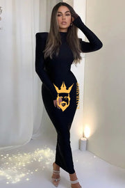 2023 New Year Turtleneck Maxi Dress with Shoulder Pads - Elegant Streetwear Women's Fashion - Long Sleeve Skinny Dress - Gift for Her - kayibstrore